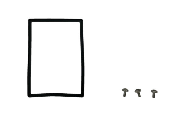 Black rectangular frame with three silver screws.